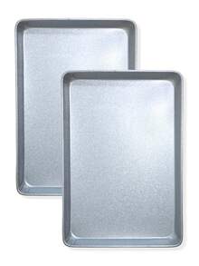 2 Piezas De Bandeja De Horneado Rectángular de Aluminio, 45cm x 31cm, Gran Capacidad, Adecuado Para Hornear Galletas, Pan, Macarrones, Verduras Al Horno - Gris Claro - Ver 1