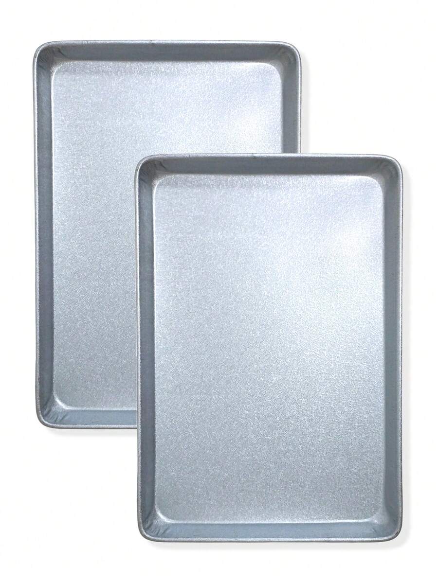 2 Piezas De Bandeja De Horneado Rectángular de Aluminio, 45cm x 31cm, Gran Capacidad, Adecuado Para Hornear Galletas, Pan, Macarrones, Verduras Al Horno - Gris Claro - Ver 1