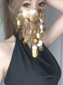 肚皮舞神秘女孩面帘遮脸系带异域风情舞蹈配饰流苏面纱 - 彩色 - 查看 6