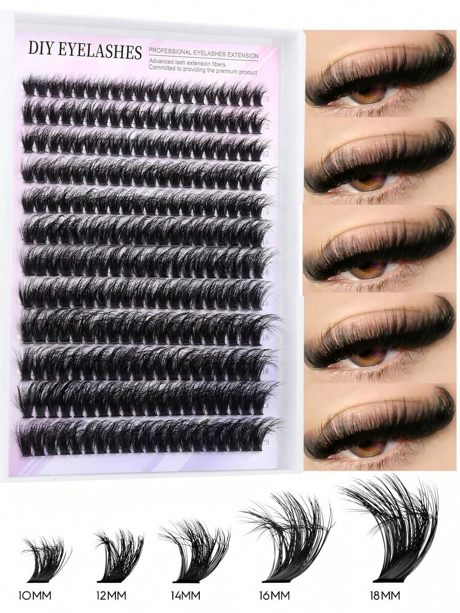 MEM 240/192片D型卷翘高密度假睫毛套装，新手友好，柔软自然，单根嫁接，持久轻盈，适合日常妆容，10-20毫米混合长度，轻松在家DIY，40D、60D、80D、100D混合浓密睫毛簇