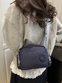 Ví đựng tiền xu đeo chéo mini, kiểu dáng cổ điển, chất liệu nylon màu trơn, thiết kế họa tiết chữ cái, khóa kéo, nhiều ngăn, thích hợp cho các hoạt động thể thao ngoài trời, du lịch, mua sắm, đi làm, dự tiệc, hẹn hò và các dịp khác. - Màu xanh lam - Xem 5