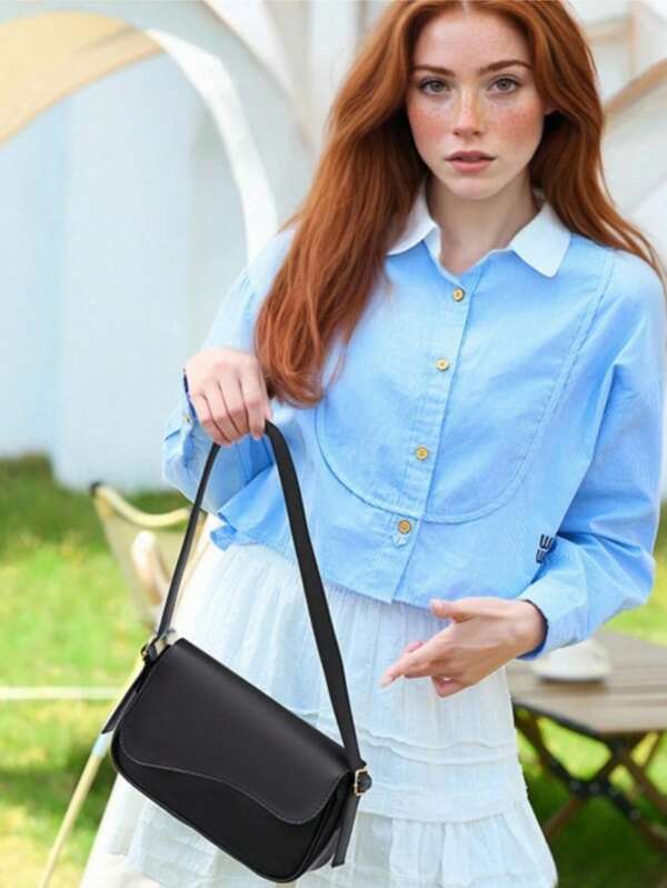 Fashionable New Versatile One Shoulder Handbag, Stylish Minimalist Tote Bag, Solid Color Elegant French Style Handheld Bag