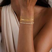 MBW Gold Bracelets Women, Dainty 14K Gold Plated Bracelet Stack Beaded Chain Bracelet Set Thin Small Cute Paperclip Bracelets Fashion Waterproof Jewelry Gold Accessories Women - 樣式3 - 查看 5