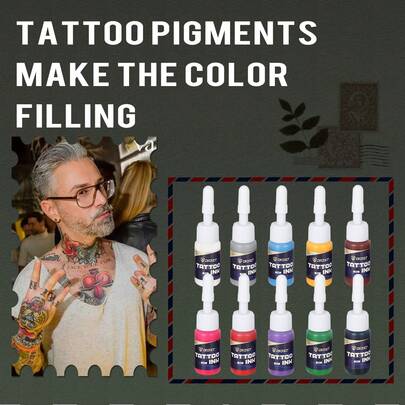 yikexuanli 10 Color Pigment Set, Tattoo Ink, Opaque Tattoo Ink, Dark And Bold Pigments, Professional Tattoo Ink And Tattoo Supplies