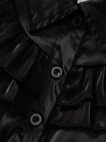 年轻女孩蕾丝领无袖层叠荷叶边下摆连衣裙 - 黑色 - 查看 4