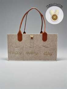 1个毛毡尿布包，奶瓶和尿布收纳袋，手提包，多隔层设计，皮革提手，刻字，针织刺绣图案 - 彩色 - 查看 11