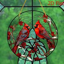1pc 2D Flat Red Birds Sunshade, Cardinal And Cranberry Stained Window Hanger, Acrylic Sign, Hanging Ornament, Circular Sign, Garland Trim, Window Trim, Porch Trim, Wall Trim, Home Trim, Room Trim - 1pc - 查看 3