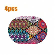 8pcs/6pcs/4pcs/1pc Bohemian Style Round Placemats - With Intricate Floral And Geometric Patterns - 15 Inch, Polyester Linen Printed Placemats, Machine Washable And Hand Washable, Ideal For Restaurant Decor, Party Table Setting, Tabletop Decoration, Vibrant Placemats, Durable Tableware