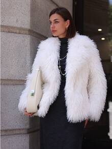 Áo khoác lông cừu giả siêu ấm dành cho nữ, mùa đông - trắng - Xem 3