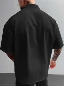 男士实用复古风格衬衫白色工装衬衫，带 3D 口袋，短袖宽松翻领衬衫，适合度假户外日常穿着，父亲节礼物