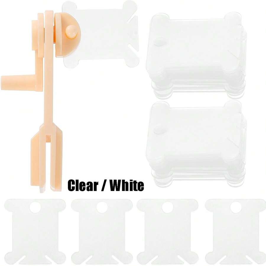 50/100/200pcs Plastic Floss Bobbins, Embroidery Floss Cards For Cross Stitch Thread Craft DIY Sewing Storage, Hard Floss Bobbins,(White,Clear) - Multicolor - View 1