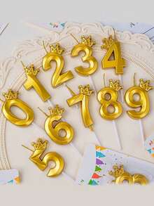 Latest Gold Shell Crown Numbered 0-9 Birthday Anniversary Party Cake Decorative Candles - Gold - View 7