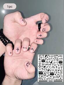 1张Y2K男士美甲贴纸 简约黑色笑脸男士美甲贴纸 DIY情侣美甲贴纸 美甲店独家男士美甲贴纸 美甲用品 - 彩色 - 查看 3