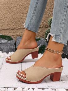 Women's Retro High Heel Sandals, Versatile Platform Slip-On Sandals With Open Toe And Heel. New Summer Casual Wedge Thick Heel Sandals, Suitable For Outdoor Activities, Camping, Beach Vacation, As Well As Parties And Gatherings. - Khaki - View 2