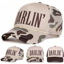 1 pièce Casquette de camionneur DARLIN pour femmes, casquette de baseball imprimée de lettres personnalisées, casquette de mode streetwear en maille, chapeau décontracté de protection solaire pour l'extérieur, convient pour le printemps, l'automne, les voyages, la plage - Multicolore - Voir 1