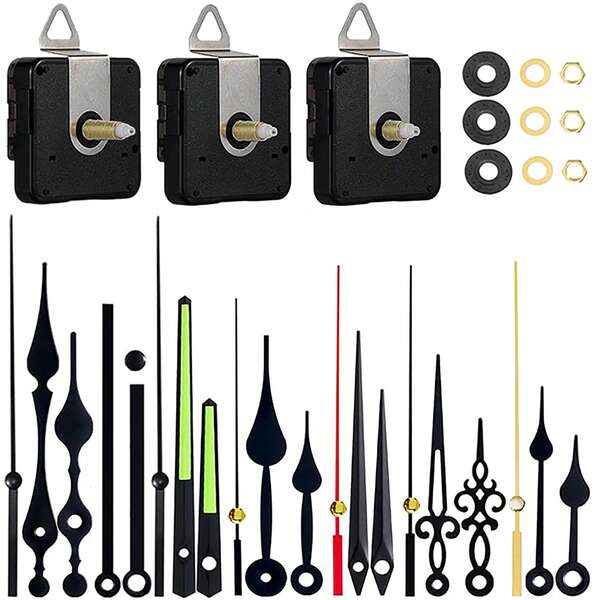 3 Stück Quarz Uhrwerk mit Lautlosem Mechanismus, Wellenlänge 16mm 23mm 31mm, beinhaltet 7 Sets Uhrzeiger, DIY Wanduhr Reparatur Set, geeignet für Wanddekoration & Geschenke, Heimdekoration, Raumdekoration