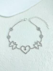 1pc Fully Rhinestone Heart & Butterfly Anklet, Personalized Jewelry For Women Beach Holiday Daily Wear - Black - View 11