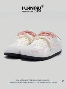 HUANQIU 2025新款女鞋女滑板鞋一双百搭时尚透气系带居家办公户外小白鞋百搭轻便舒适小白鞋系带软底运动鞋休闲鞋跑步鞋圣诞苹果红四季鞋