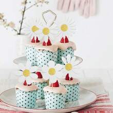 20 piezas de decoraciones para cupcakes con tema de margaritas, adecuadas para el 1er cumpleaños, decoraciones para cupcakes con margaritas, decoraciones para fiesta de baby shower con tema hippie bohemio de margaritas, decoraciones para pastel de 1er cumpleaños - Multicolor - Ver 5
