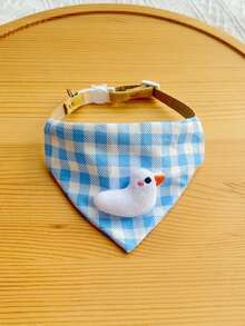 1pc Pet Bandana Collar, Cute Cartoon Plaid Bib For Small Dogs Cats, Blue