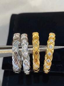 1pc Diamond Lattice Ring For Women 925 Sterling Silver Thin Rings Thumb Rings Fine Jewelry Gift - Gold - View 10