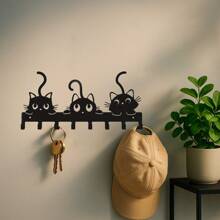HELLOYOUNG 1 PC Black Metal Cat Hooks Set Of Three - A Unique Personalized Gift For Indoor Use In Living Room And Bedroom, Adding An Elegant Touch To Home Decoration, Perfect As A Christmas Present