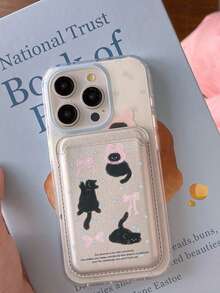 银色磁性猫咪卡包钱包贴纸适用于磁性手机壳