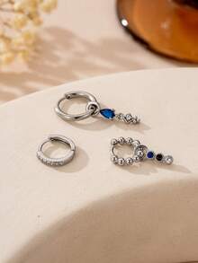 3pcs/Set Elegant Cubic Zirconia Waterdrop Pendant Earrings Set, For Women Daily, Date, Party, Festival Gift