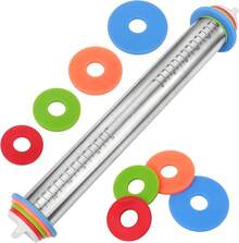 Adjustable Rolling Pin With Thickness Rings For Baking, Stainless Steel Designs Dough Roller Pins For Cookie Decorating Baking Supplies Fondant Cake Baker - Silver - View 7
