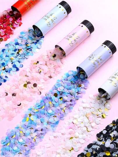 1pc Portable Mini Handheld Multicolor Paper Confetti Popper, Blue, DIY Sprinkler, 5-Color Paper Confetti Spring-Loaded Launcher, Suitable For Birthday Parties, Weddings, Family Gatherings, Props, Etc.