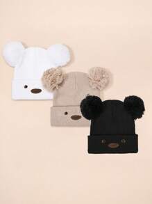 3 件/1 件刺绣熊表情双绒球针织帽，滑雪保暖婴儿男孩女孩男女通用帽子，Y2K 风格户外防寒针织帽，休闲百搭冬季保暖无檐小帽，适合日常穿着和服装 - 兒童針織帽 - 查看 18