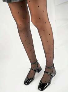1 件女士波尔卡圆点提花超薄连裤袜，无缝塑腿紧身裤，性感透明