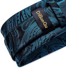 Conjunto de corbata de seda con estampado floral, incluye pinza de corbata, pañuelo y gemelos - Verde azulado y negro - Ver 9