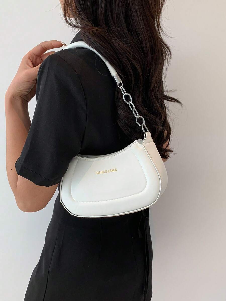 链条肩带斜挎包休闲百搭日常女士单肩包 - 白色 - 查看 1