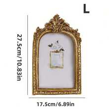 1pc Vintage European Style Gold Floral Arch Shaped Decorative Photo Frame, Resin Artistic Embossed Luxurious Frame With Glass Panel, Suitable For Wedding, Holiday Souvenirs, And Indoor/Outdoor Home Decor - Multicolor - View 4
