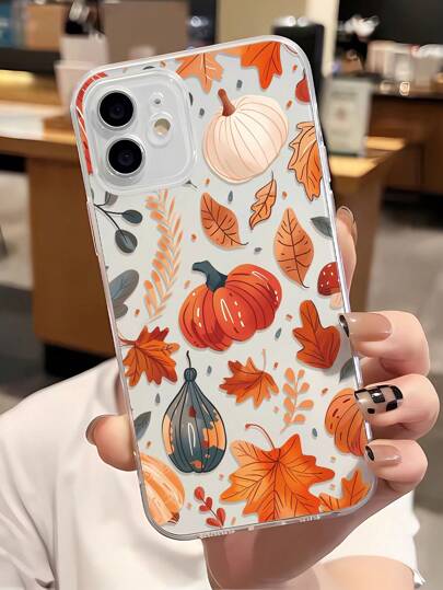 1pc Fashionable Personalized Pumpkin, Autumn Leaf, Grass Graphic TPU Phone Case, Compatible With IPhone 16/16Pro/16Plus/15/15ProMax/15Pro/11/12/13/14ProMax/12Mini/13Mini/11Pro/11ProMax/12Pro/12ProMax/13Pro/13ProMax/14Pro/14ProMax, Soft Shell, Creative Premium Design