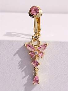 1 件简约时尚无穿孔蝴蝶假肚脐环，铜方晶锆石吊坠肚脐穿孔首饰 - 蝴蝶型 - 查看 3