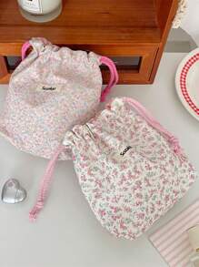 1 pezzo Borsa multifunzione con stampa floreale ditsy, borsa per fotocamera, borsa per il trucco, borsa con coulisse, borsa da viaggio, borsa per il trucco portatile, borsa per prodotti per la cura della pelle, borsa per articoli da toeletta, organizer per gioielli, organizer per rossetti, organizer per oli per le labbra, organizer per smalti, organizer per fermagli per capelli, portafoglio, elementi essenziali da viaggio, elementi essenziali per dormitorio, regali di compleanno, regali per damigelle, regali per la mamma, regali per insegnanti, regali di San Valentino