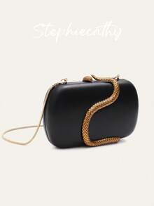 STEPHIECATHY 女士迷人奢华蛇纹五金装饰 PU 人造皮革手拿包品牌设计长金属链盒形手提包磁扣斜挎晚宴包多功能优雅钱包适合晚宴鸡尾酒会宴会约会礼物 - 彩色 - 查看 9