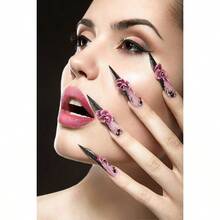 DLong Square Pr On Nails Green French Tip Fake Nails Gold Glitter False Nails With Gold 3D Butterfly Designs Long Square  On Nails Sparkly Artificial Nails Cute Stick On Nails For Women7001 - LongStyle-C5C29 - 查看 5