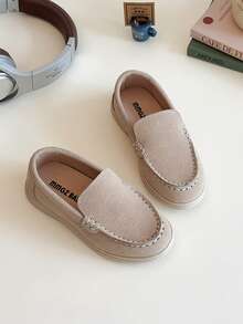Kids Slip-On Casual Shoes, Girls & Boys Soft Bottom Loafers, Versatile For Spring/Autumn - Beige - View 2