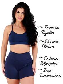 Work Fitness Basic Premium Fitness Set: Top And Bermuda Shorts - 藍色和棕色 - 查看 2