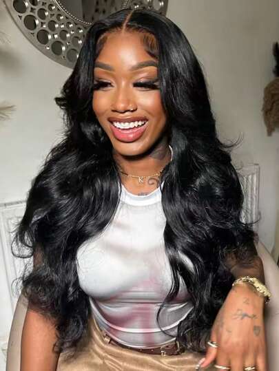 Peruca ondulada transparente de 13x6, peruca preta ondulada feita de cabelo humano para mulheres. Peruca de cabelo humano.