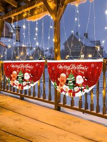 1pc Christmas Bunting Fan Flag, Watercolor Snowman Xmas Tree Design Bunting Flag,Polyester Fabric Fan-Shaped Flag, Christmas Snowman Santa Half Fan Banner Xmas Party Decoration, Christmas Decorations For Home 2025, Christmas Outside Garden Patio Decor - Multicolor - View 11