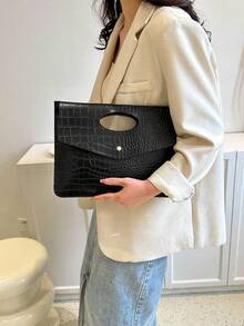 Chiếc ví cầm tay bằng chất liệu PU màu trơn với họa tiết đá này đơn giản và thời trang, nhẹ nhàng và sang trọng, phù hợp cho phụ nữ đi làm hàng ngày, dự tiệc hoặc làm quà tặng hẹn hò. - màu đen - Xem 6
