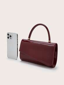 女士时尚纯色漆皮手拿包，饰有金属配件，翻盖设计，PU材质，链条肩带，适合晚宴、舞会或毕业舞会等正式/派对场合。 - 酒紅色 - 查看 6