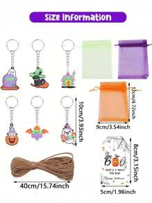 48 Stück/24 Stück Halloween Schlüsselanhänger Geschenkset, enthält 6 Stück Halloween Schlüsselanhänger, 6 Stück Dankeskarten, 6 Stück Organzabeutel und 6 Stück 40cm Leinenbeutel, mit Geist, schwarzer Katze, Fledermaus, Kürbis Mustern, geeignet für Halloween Party Gastgeschenke, Taschenanhänger, Spukhaus Dekorationen, Halloween Dekorationen