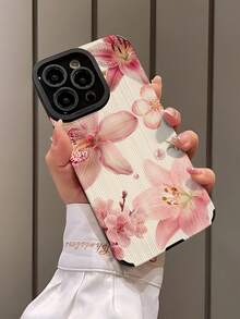 粉色新款花卉图案软硅胶手机壳,1个装,兼容苹果15/15PLUS/15PRO/15PROMAX,防水防震防摔防刮花 - 彩色 - 查看 4