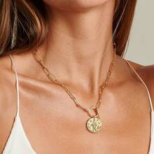 Zodiac Coin Embossed Choker Necklace Disc 12 Astrology Horoscope 14K Gold Plated Round Pendant Personalized Necklace Women Men - Bảo Bình (20/01-18/02) - Xem 8