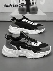 男士黑灰色网眼拼接设计舒适跑步/运动鞋,时尚休闲运动鞋,适合户外日常穿着 - 黑灰 - 查看 3